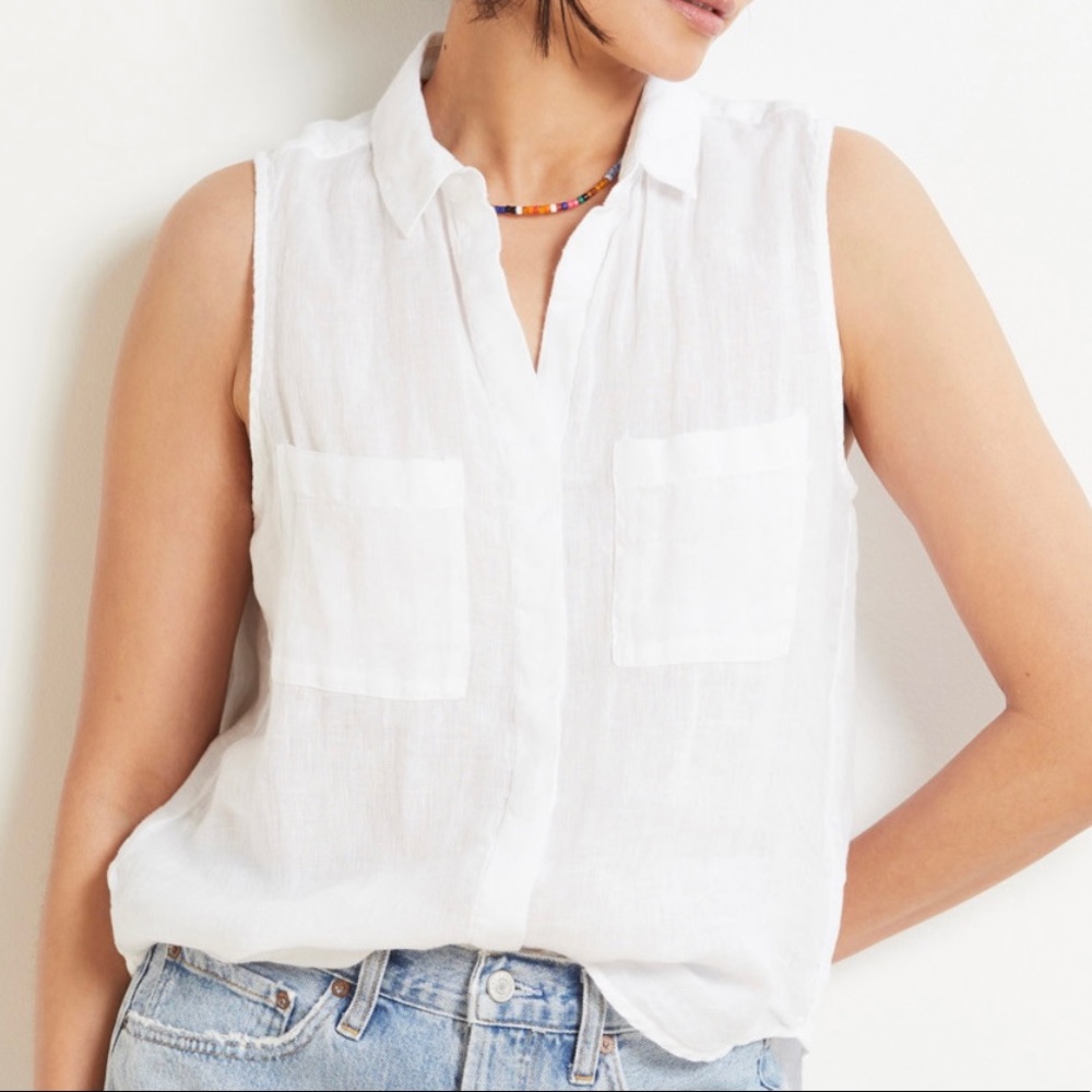 Polo Ralph Lauren Sleeveless Button Down Linen Shirt (Size 2)